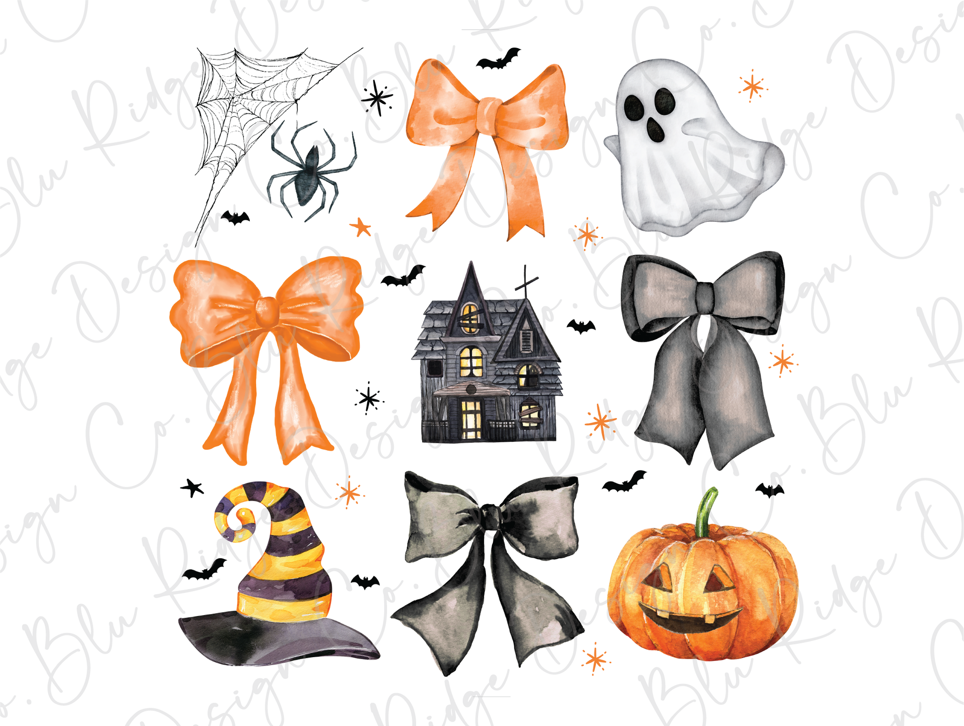 a watercolor drawing of halloween decorations