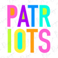 the word "PATRIOTS" in a colorful, stylized font.