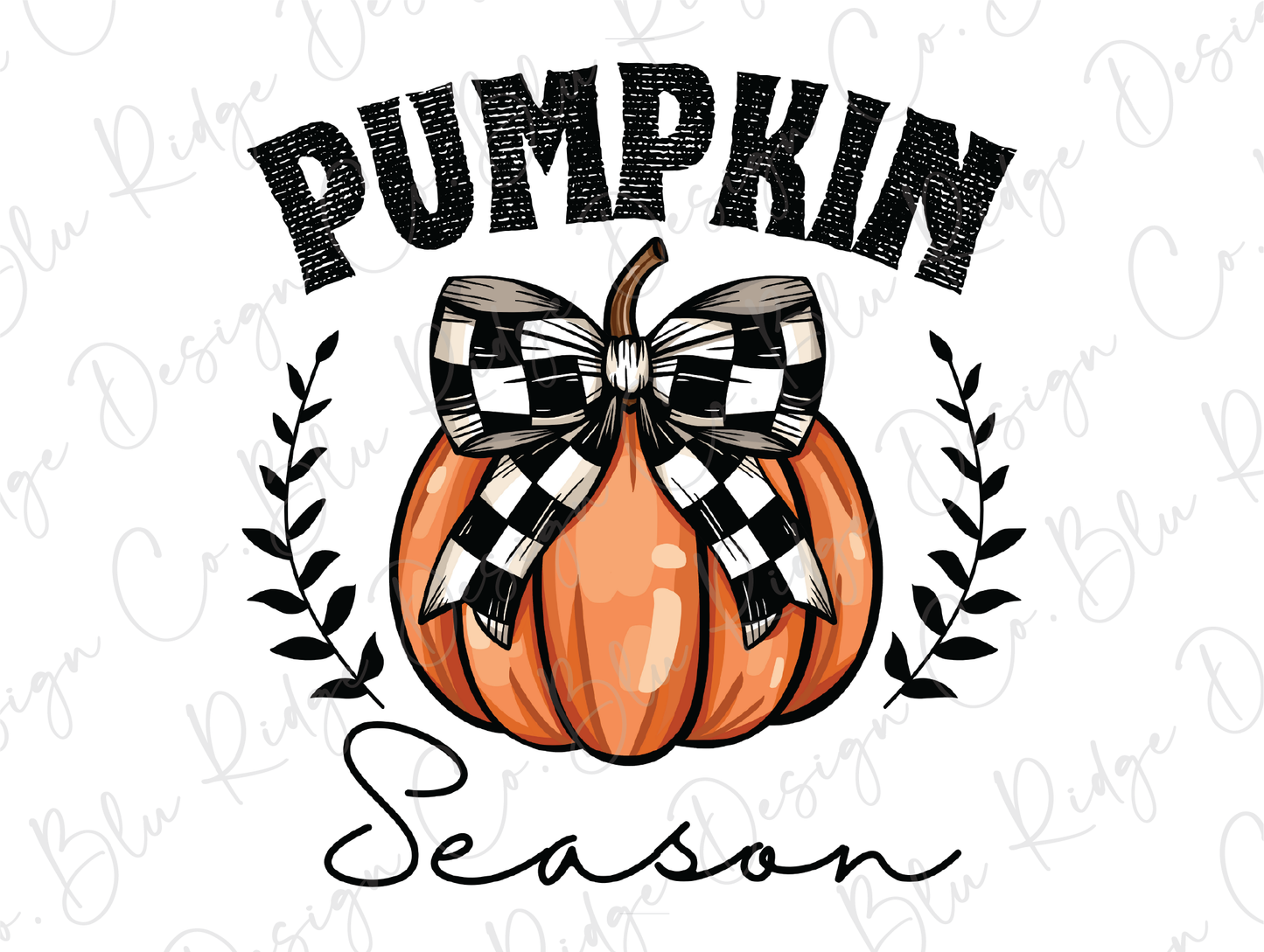 a pumpkin with a checkered bow and the words pumpkin season