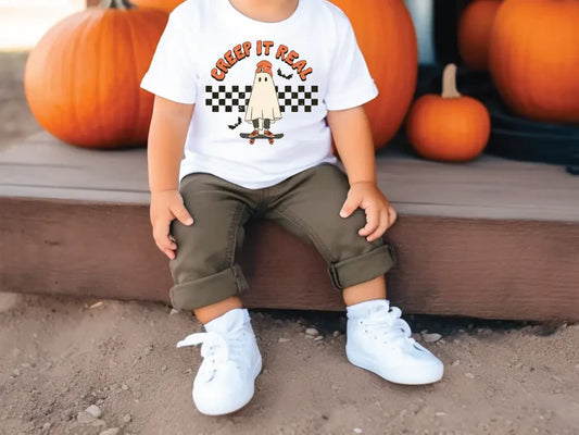 Creep it Real Halloween Skater Ghost Graphic T-Shirt