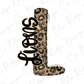 A stylized letter 'L' in a leopard print pattern, with the word "Lions" written in cursive below it.