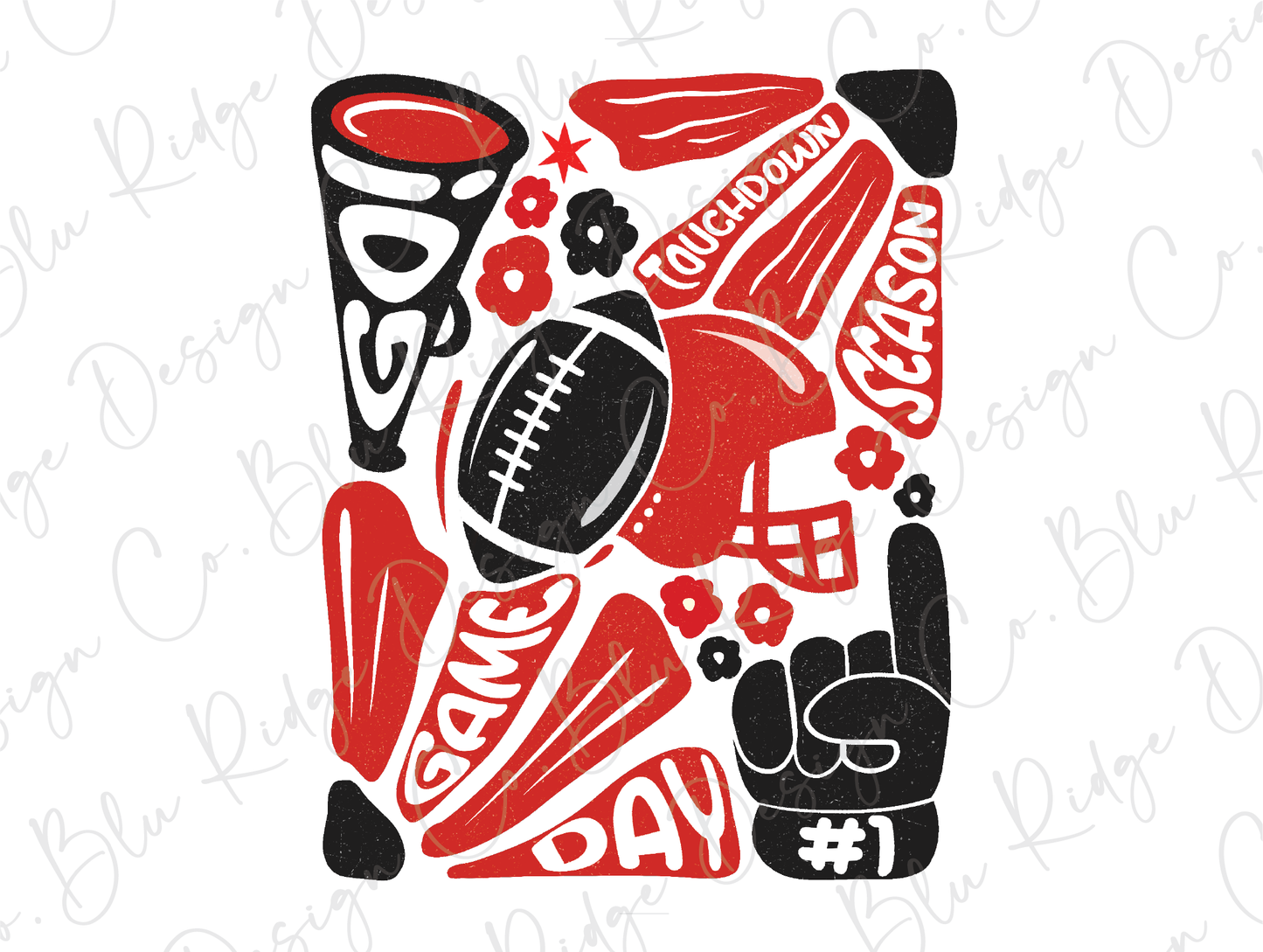 a red and black football sticker on a white background