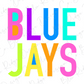 the text "BLUE JAYS" in a colorful, stylized font.