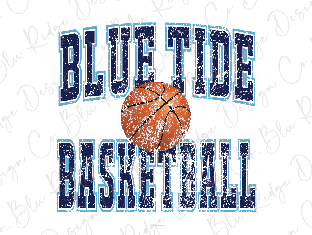 a basketball ball with the words blue tide basketball on it