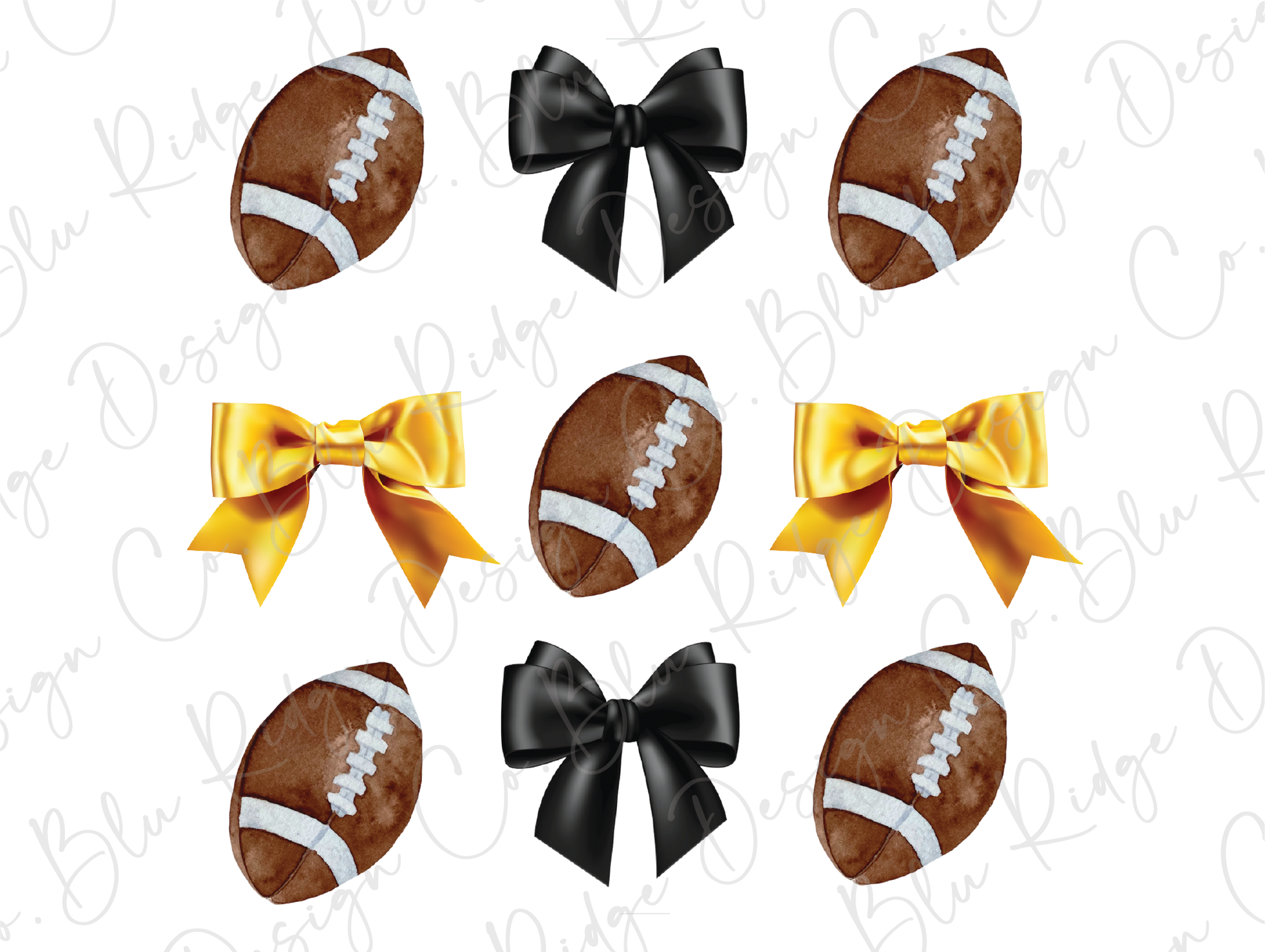 a set of six footballs with bows