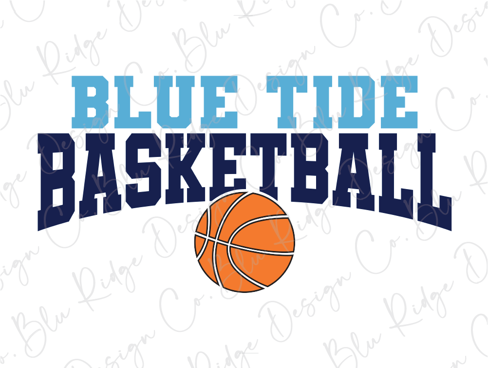 a blue and white basketball with the words blue tide basketball