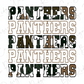 the text "Panthers" repeated in various sizes and orientations, creating a visually striking and cohesive design.