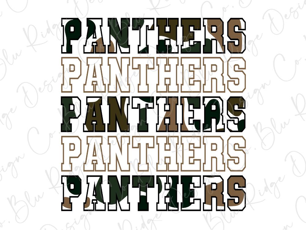 the text "Panthers" repeated in various sizes and orientations, creating a visually striking and cohesive design.