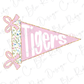 A pink triangular flag with the word "Tigers" written on it, along with two pink bows.