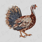 A detailed bead art illustration of a turkey, composed of numerous small beads in various colors and shapes, creating a realistic representation of the bird.