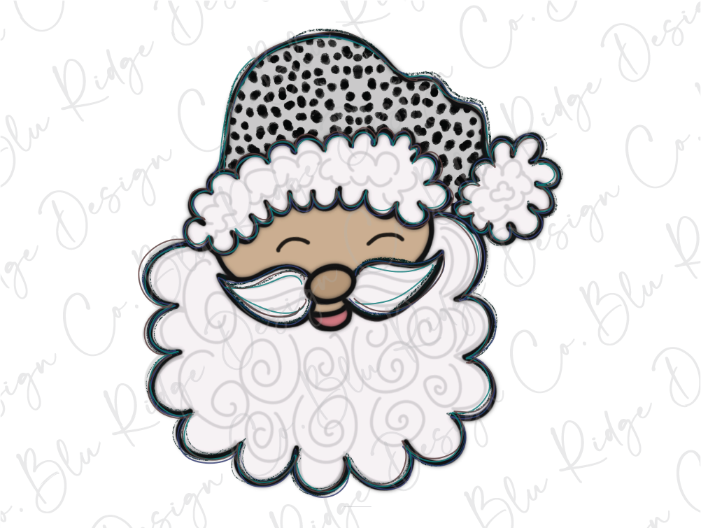 a black and white santa claus face with a polka dot hat