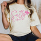 a woman with long hair wearing a t - shirt that says salty vibes