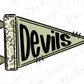 A flag with the word "Devils" written on it in a stylized font.