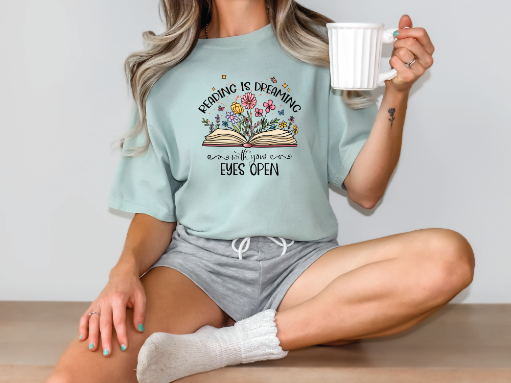 Reading Is Dreaming with your Eyes Open Colorful floral reading Books Graphic T-Shirt
