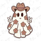 a sticker of a cartoon character wearing a cowboy hat