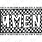 a black and white checkered pattern with the words men