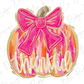 a pumpkin with a pink bow on it