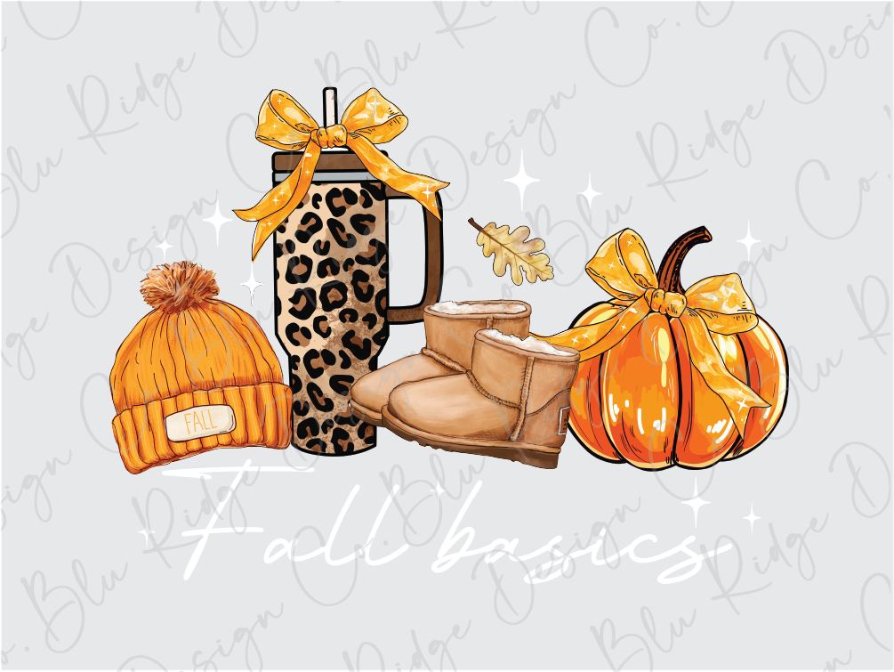 a watercolor drawing of fall items including boots, a mug, a hat,