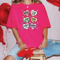 a girl sitting on a stool with balloons and balloons behind her