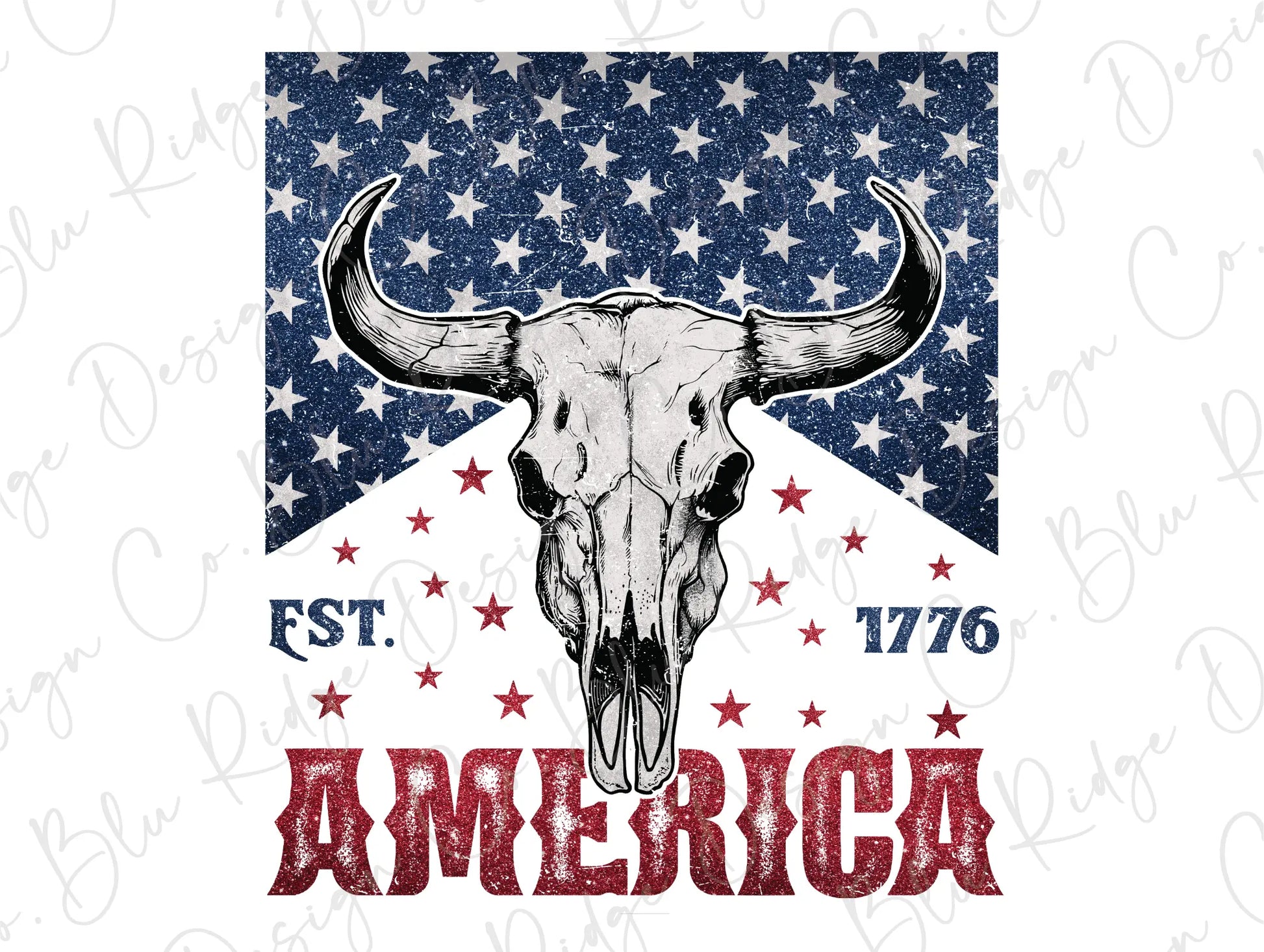 an american flag with a bull skull on it