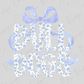 the word "Bulldogs" written in a stylized, floral-patterned font, with a blue ribbon bow above it.