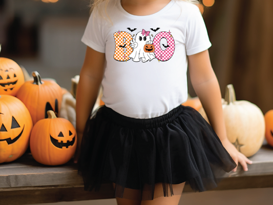 Girl Checkered Boo Ghost Graphic T-Shirt