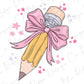 a drawing of a pencil with a bow on it