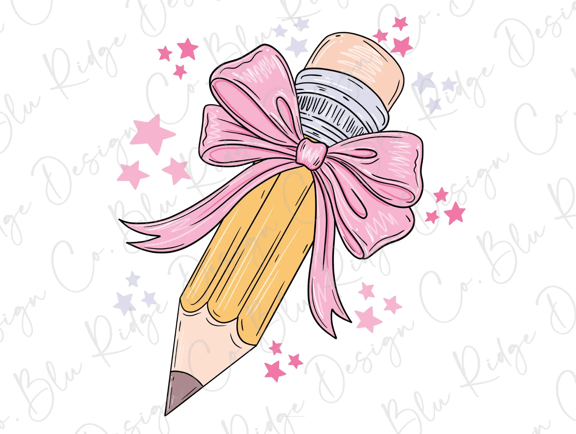 a drawing of a pencil with a bow on it