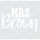 the words mr and mrs written in white on a gray background