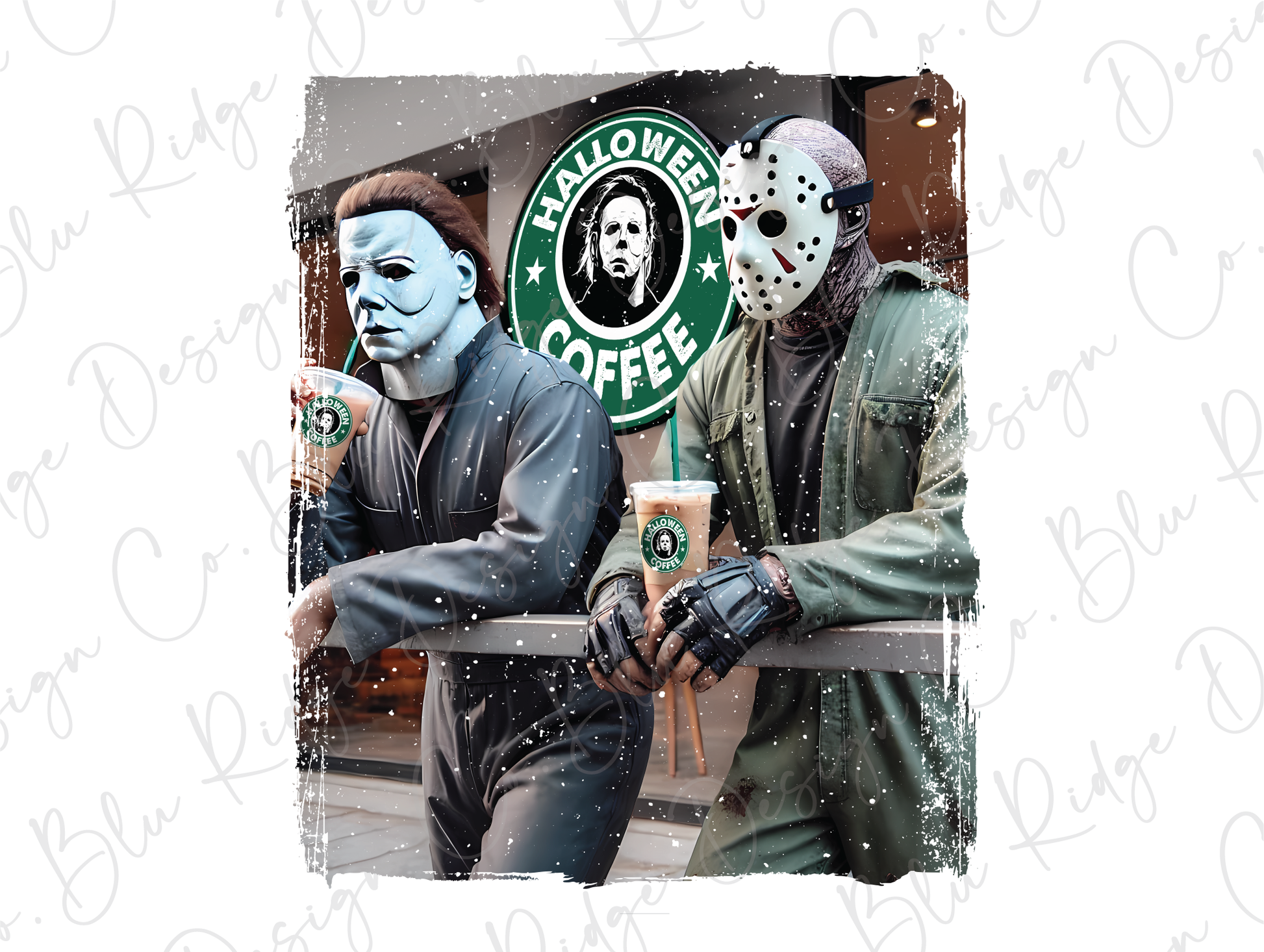 a couple of people that are standing in front of a starbucks