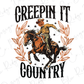 a cowboy riding a horse with the words greenin't country