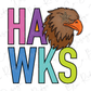 a colorful eagle head with a star on its eye, accompanied by the letters "HAWS" in a stylized font.