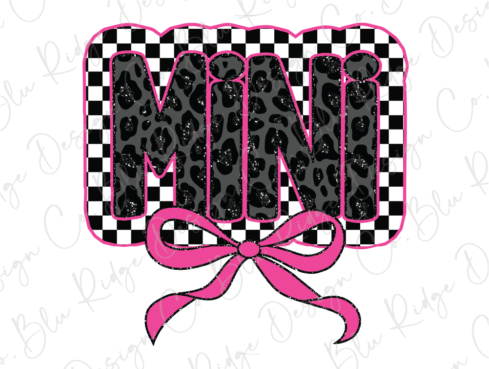 a black and white cheetah print with a pink bow