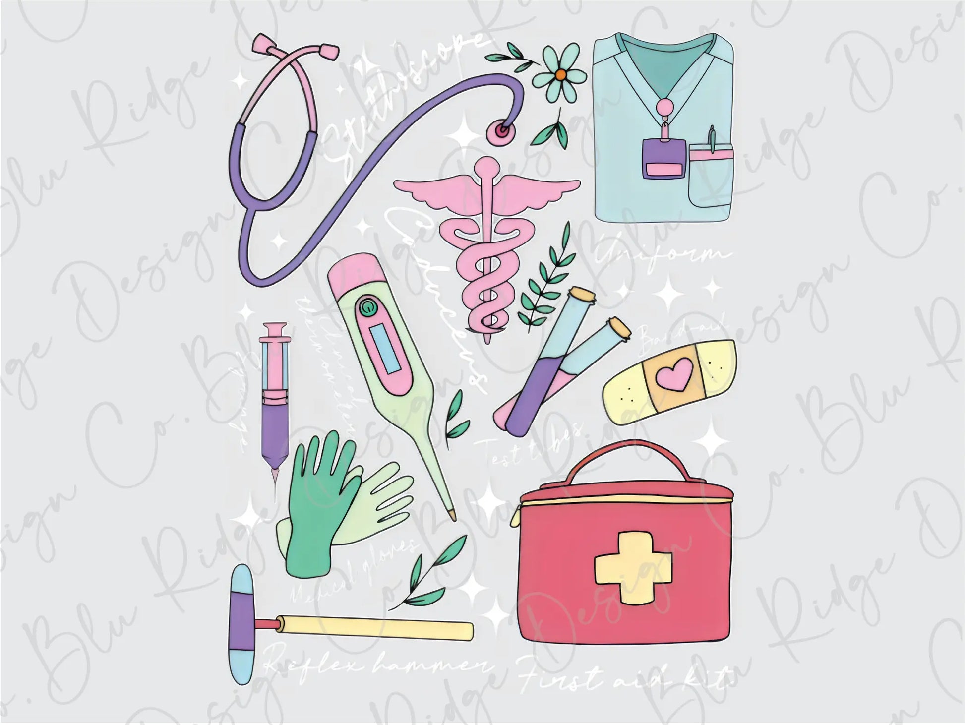 a variety of medical items on a white background