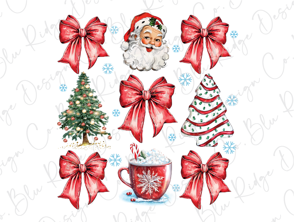 a watercolor painting of a santa clause surrounded by christmas decorations