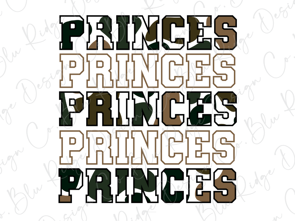 the word "PRINCES" repeated in various sizes and orientations, creating a visually interesting and textured composition.