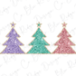 three glitter christmas trees on a white background