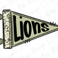 A flag with the word "Lions" written on it in a stylized font.