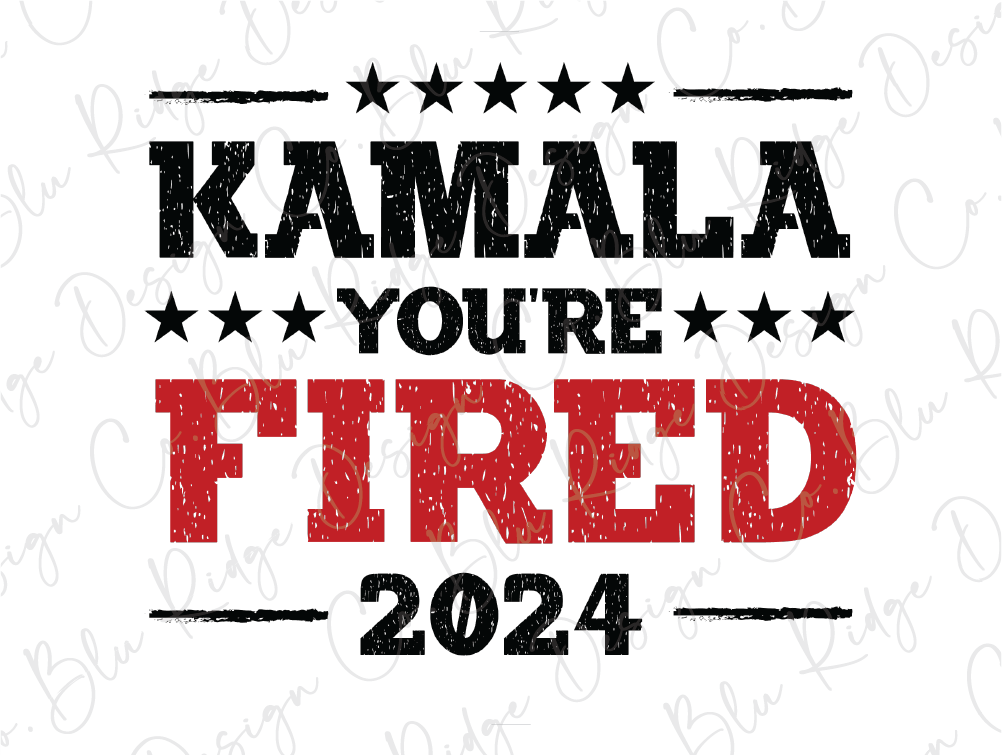 a red and black sign that says kamala you're fired