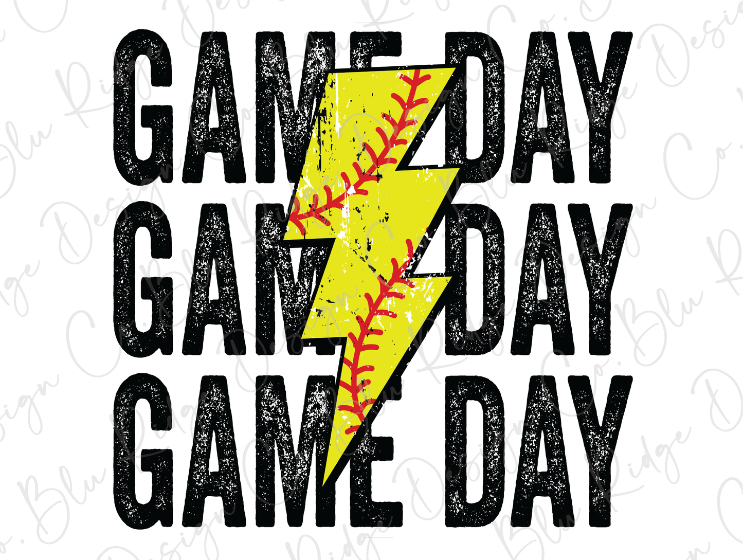 a baseball with a lightning bolt and the words game day game day