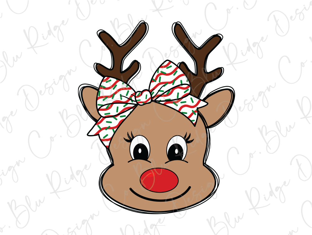 a reindeer with a bow on its head