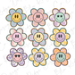 a bunch of flowers with smiley faces on them