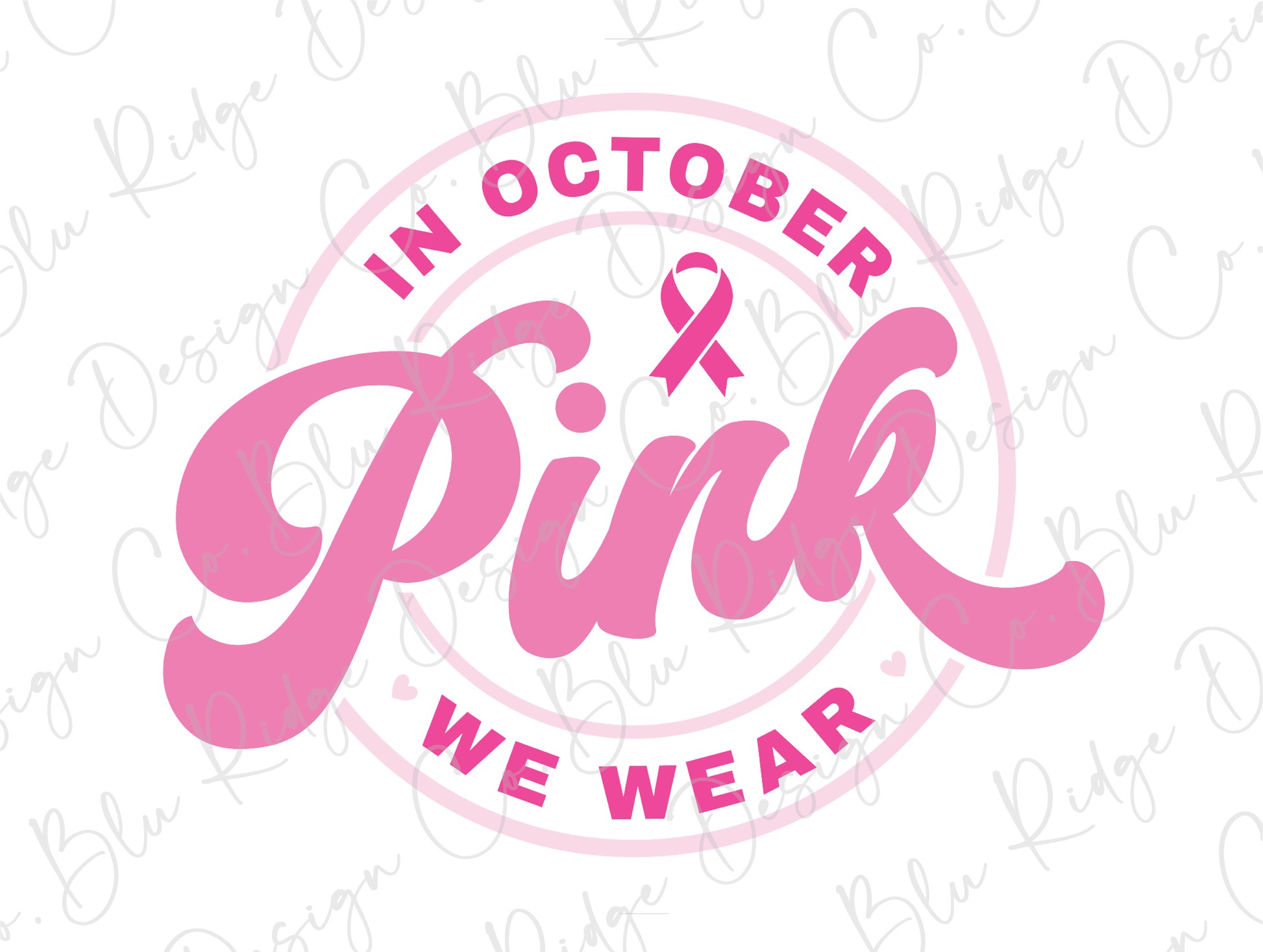 a pink ribbon with the words in october we wear