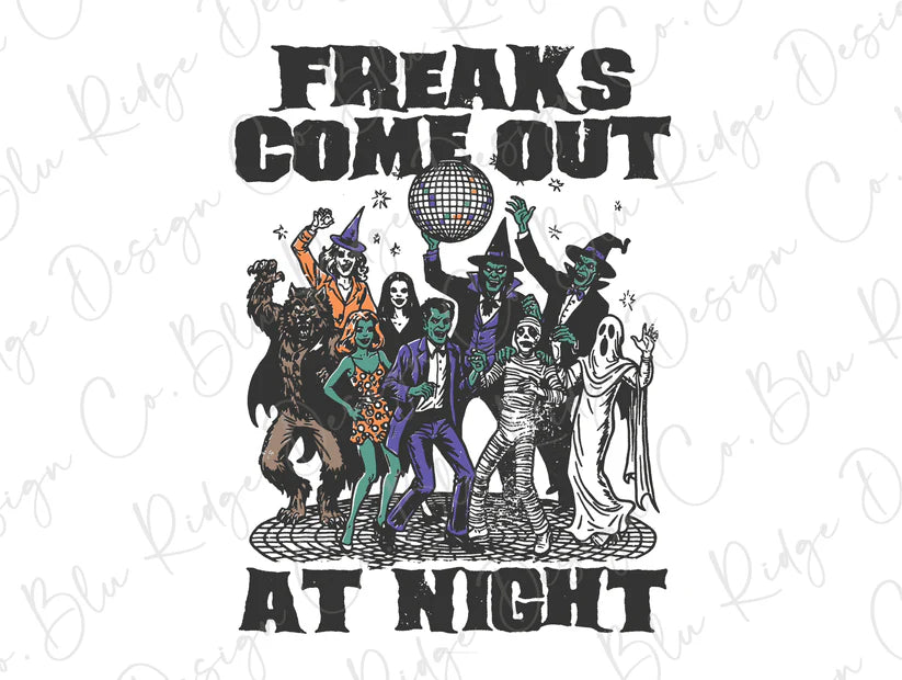 Freaks Come Out At Night Halloween Monster Mash Graphic T-Shirt