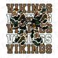 A camouflage bow with the word "Vikings" written in a stylized font, creating a visually striking and cohesive design.