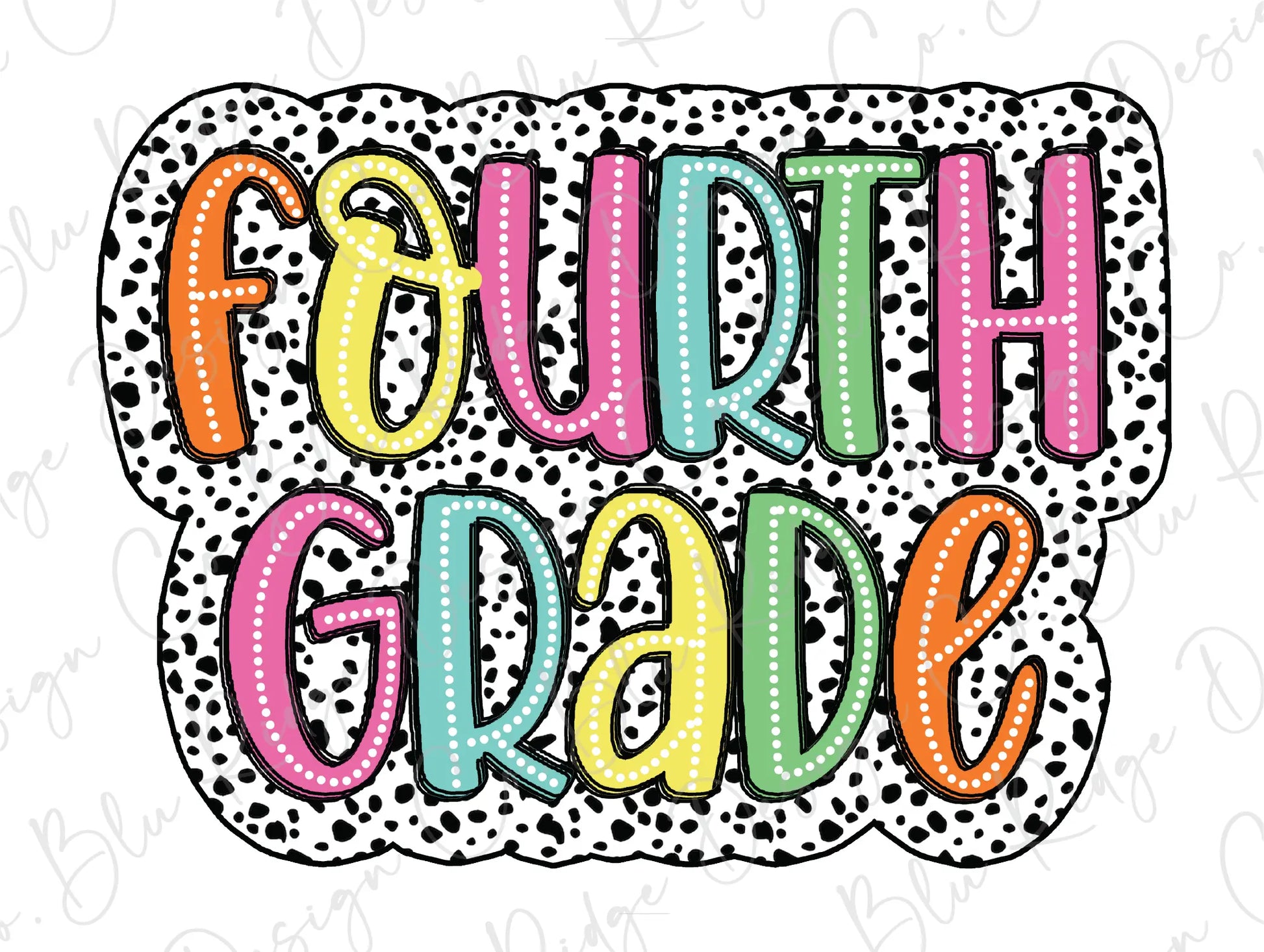 the word fourth grade is surrounded by polka dots