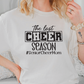 a woman wearing a t - shirt that says the best cheer season