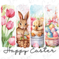 a happy easter card with a picture of a bunny, a rabbit, and a