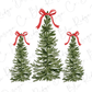 three christmas trees with red bows on them