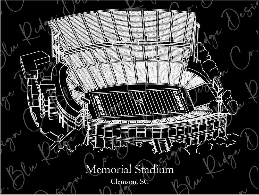 a black and white drawing of a memorial stadium